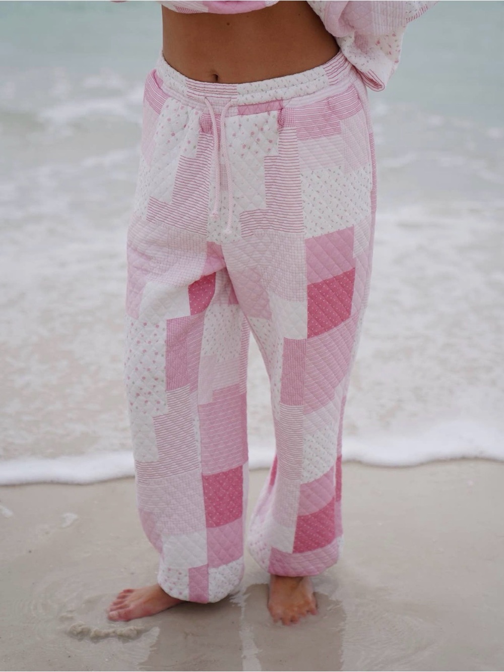 Sunkissed Coconut Pink Patchwork Quilted sweat Pants - NWT